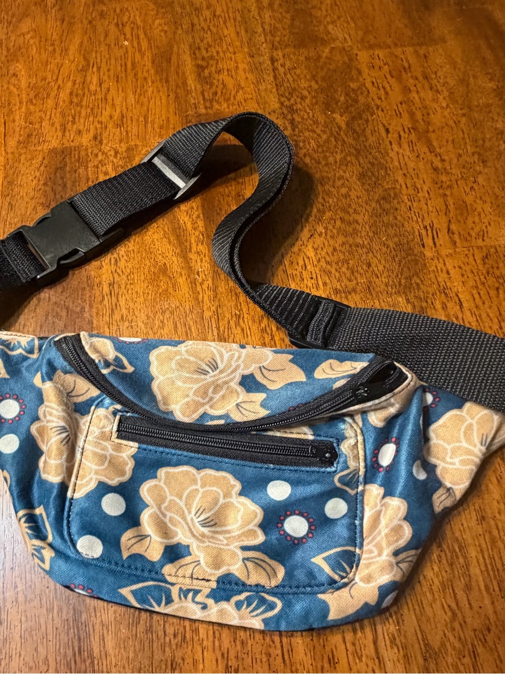 Santa Playa Floral Blue Cotton Canvas Waist Bag - Casual Hands-Free Fanny Pack